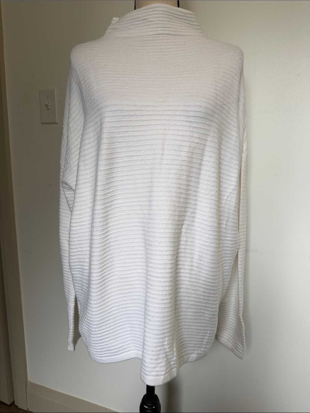 French Connection Cream Ribbed Cowl Mock Neck Sweater Large Oversized